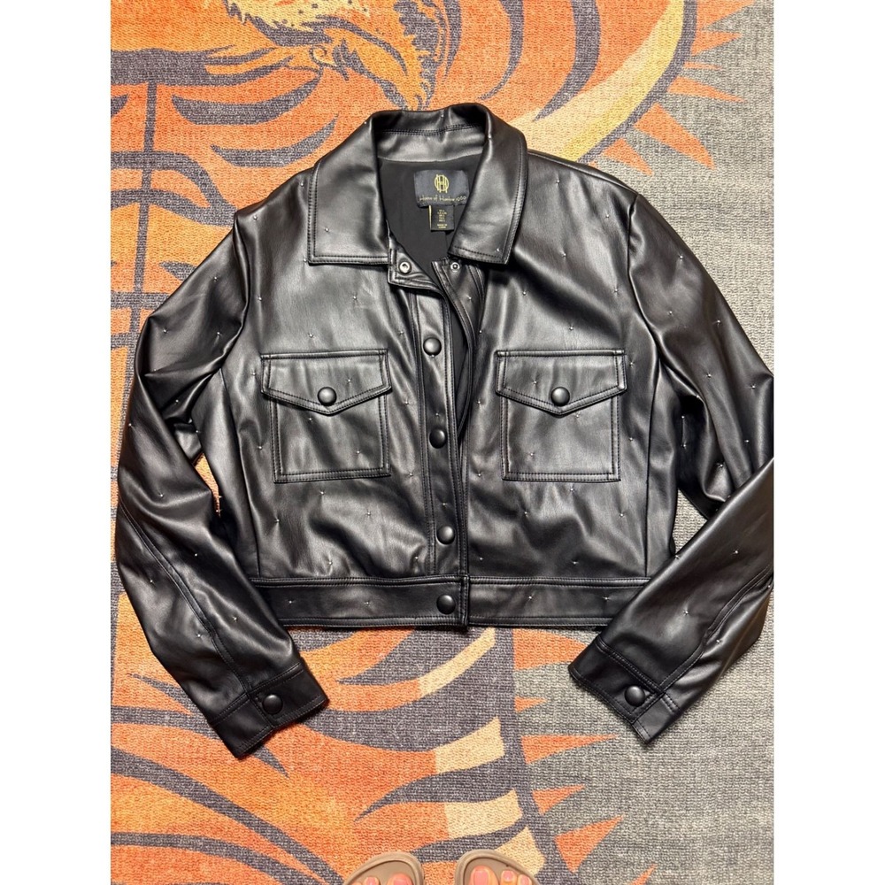 House of Harlow 1960 Black Studded Faux Leather Cropped Jacket Large